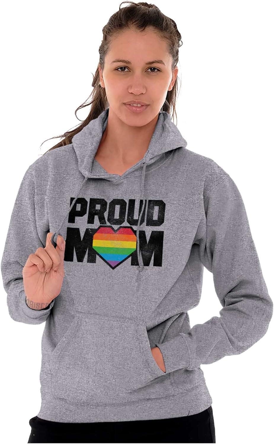 imageBrisco Brands Proud Mom Mother Gay Pride LGBTQ Ally Hoodie Sweatshirt WomenSport Grey