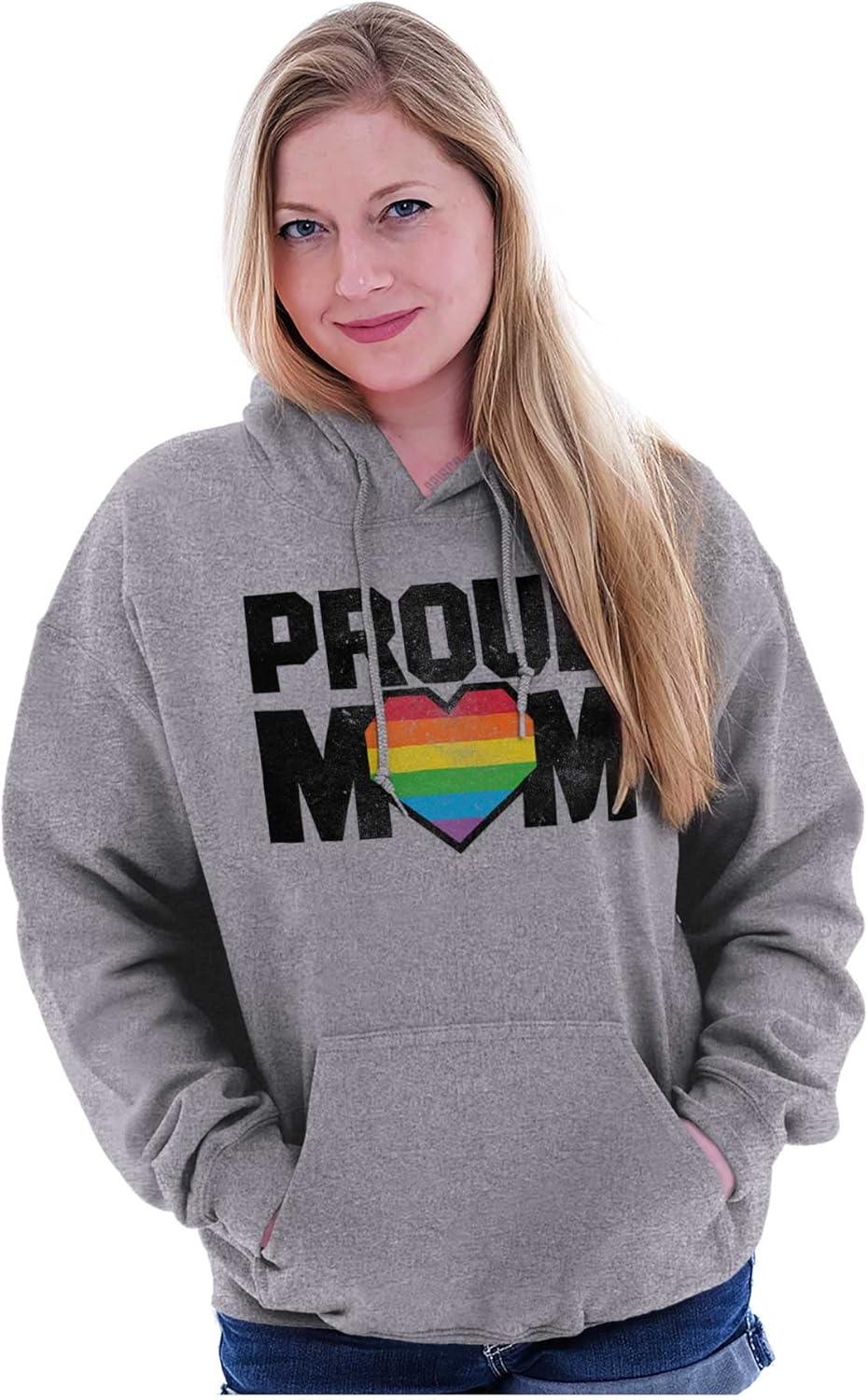 imageBrisco Brands Proud Mom Mother Gay Pride LGBTQ Ally Hoodie Sweatshirt WomenSport Grey