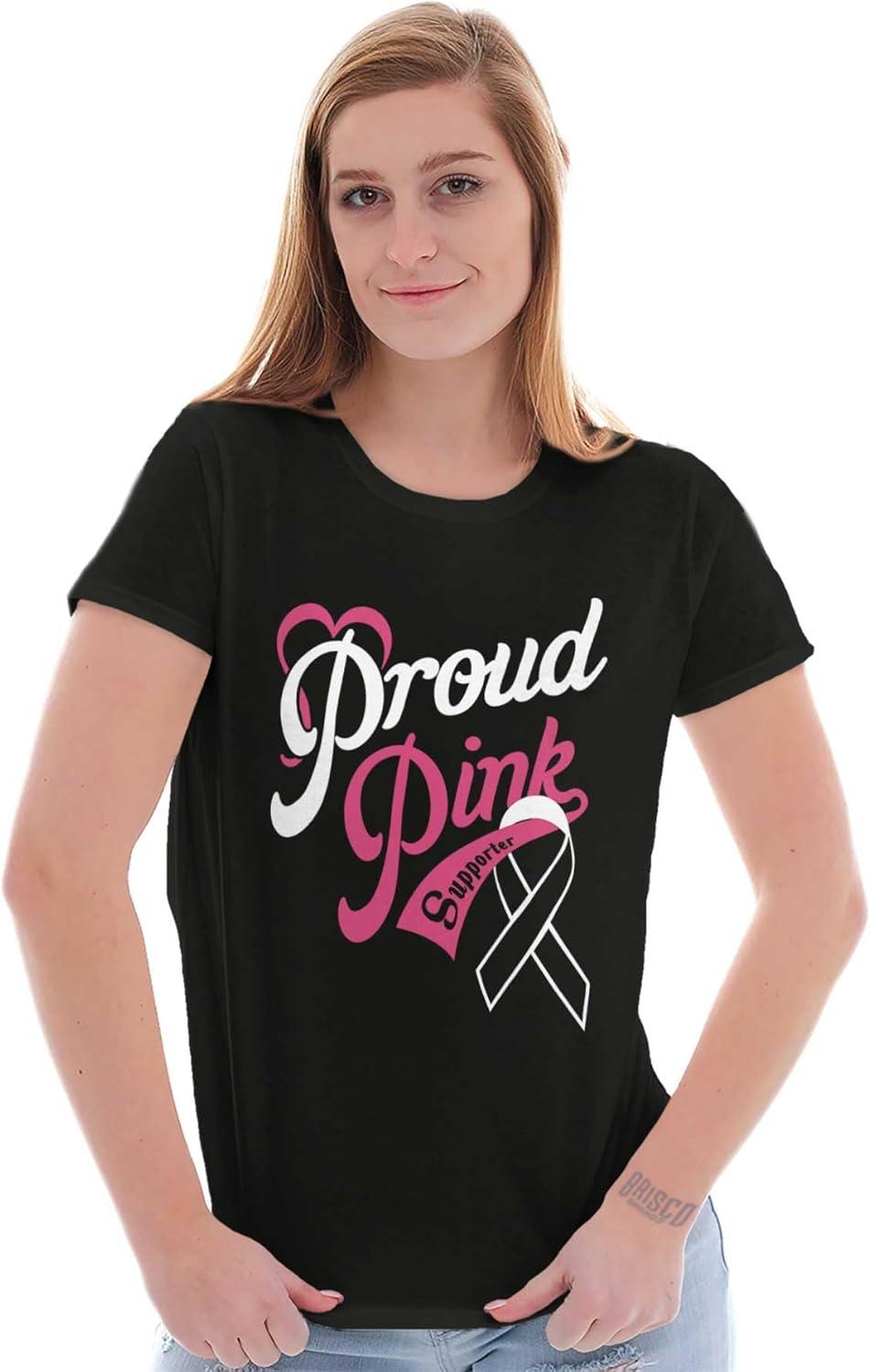 imageBrisco Brands Proud Pink Breast Cancer Supporter Womens Slim Fit Graphic TeeBlack