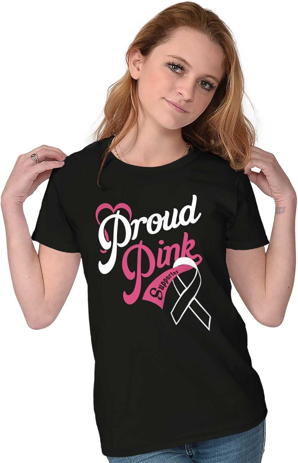 imageBrisco Brands Proud Pink Breast Cancer Supporter Womens Slim Fit Graphic TeeBlack