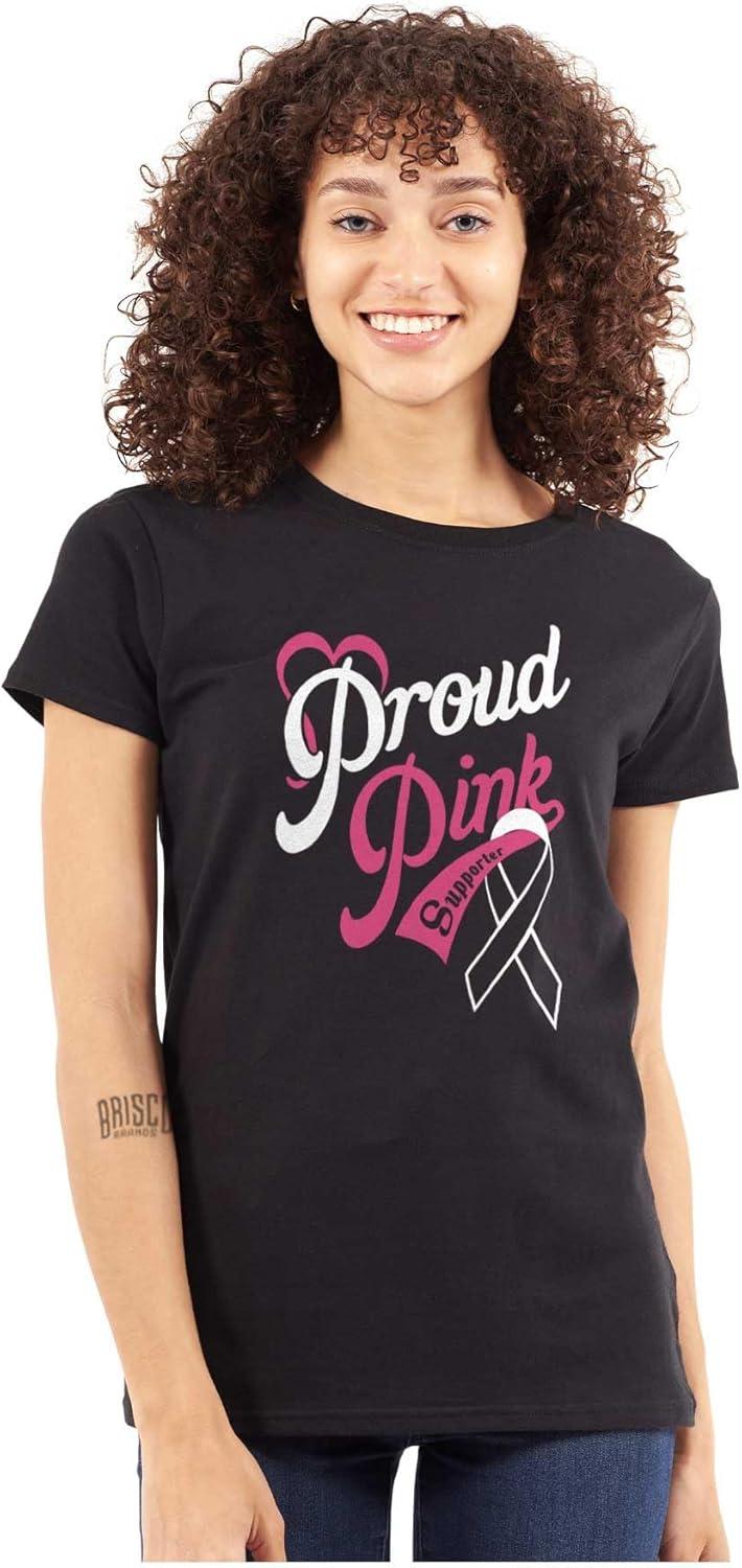 imageBrisco Brands Proud Pink Breast Cancer Supporter Womens Slim Fit Graphic TeeBlack