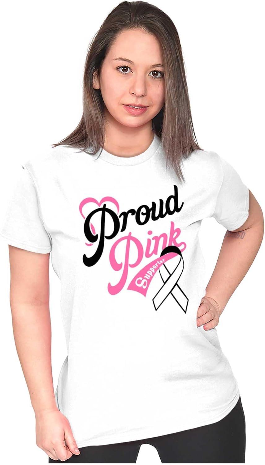 imageBrisco Brands Proud Pink Breast Cancer Supporter Womens Slim Fit Graphic TeeWhite