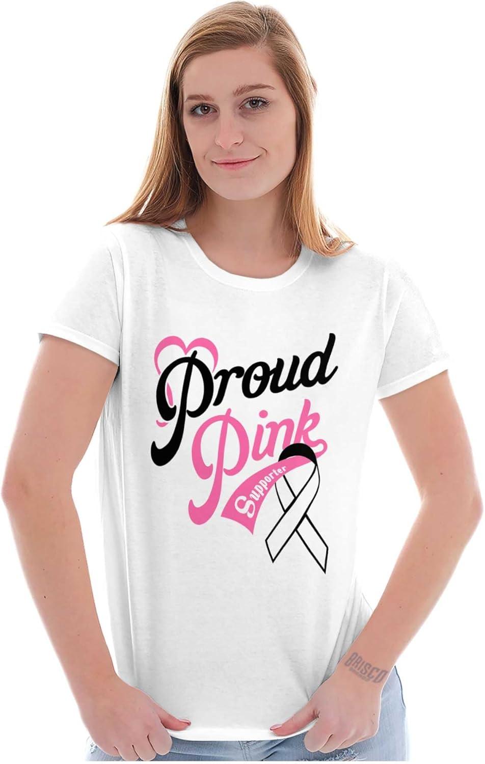 imageBrisco Brands Proud Pink Breast Cancer Supporter Womens Slim Fit Graphic TeeWhite