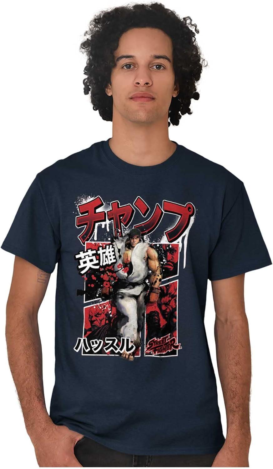 imageBrisco Brands Retro Kanji Street Fighter Ryu Mens Graphic T Shirt TeesNavy