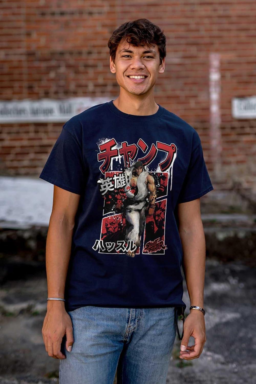 imageBrisco Brands Retro Kanji Street Fighter Ryu Mens Graphic T Shirt TeesNavy