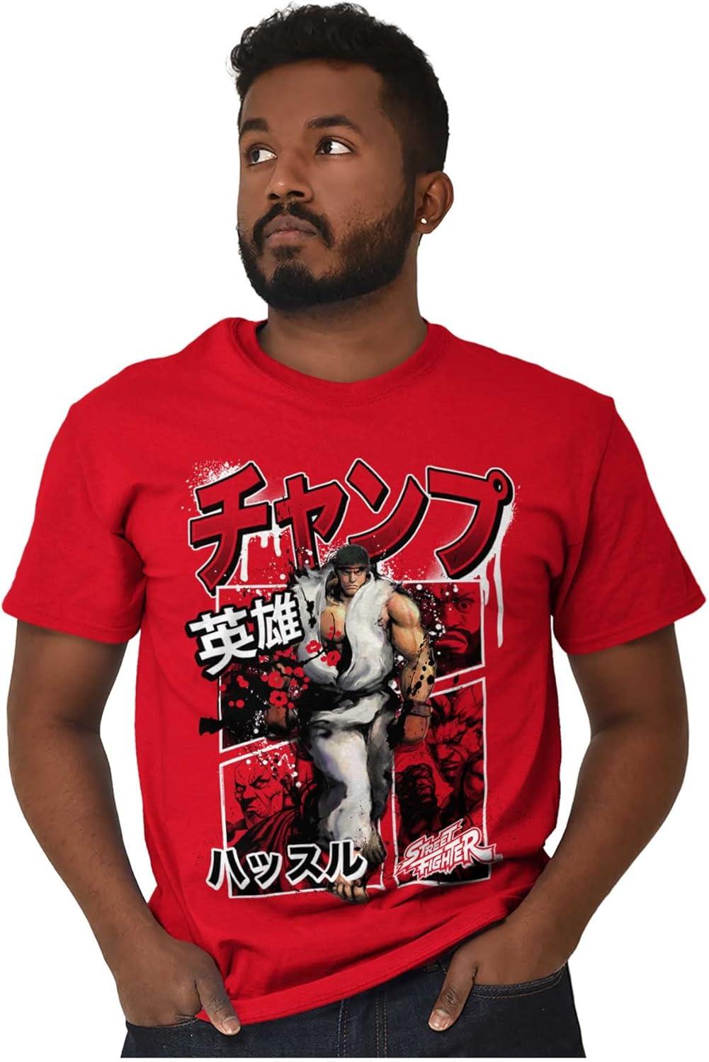 imageBrisco Brands Retro Kanji Street Fighter Ryu Mens Graphic T Shirt TeesRed