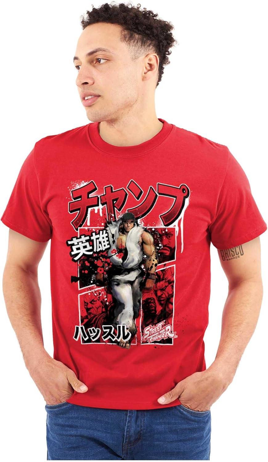 imageBrisco Brands Retro Kanji Street Fighter Ryu Mens Graphic T Shirt TeesRed