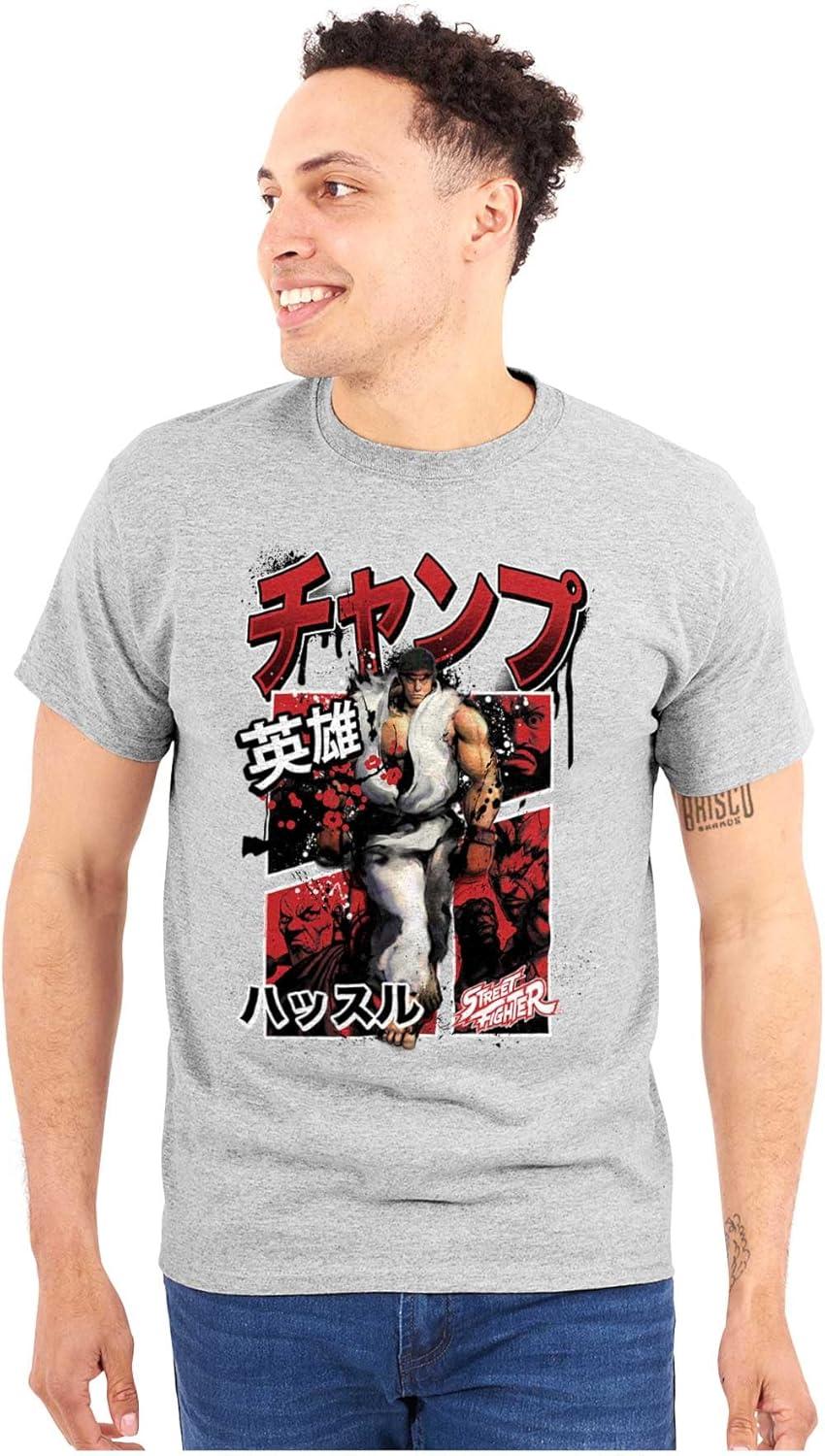 imageBrisco Brands Retro Kanji Street Fighter Ryu Mens Graphic T Shirt TeesSport Grey