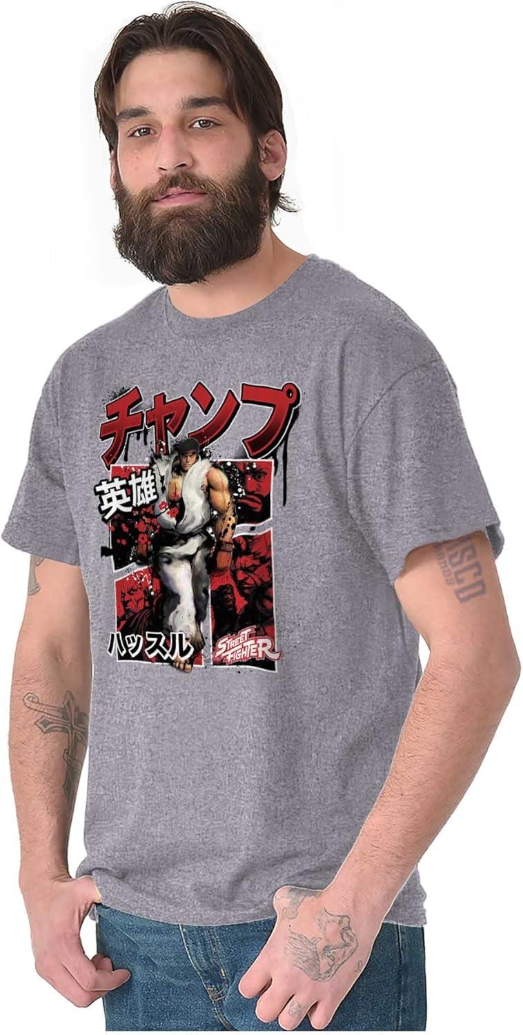 imageBrisco Brands Retro Kanji Street Fighter Ryu Mens Graphic T Shirt TeesSport Grey