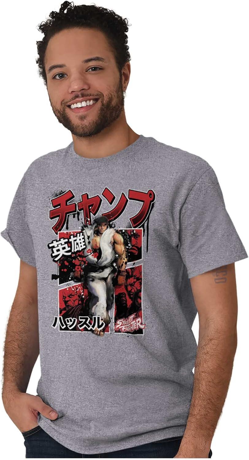imageBrisco Brands Retro Kanji Street Fighter Ryu Mens Graphic T Shirt TeesSport Grey