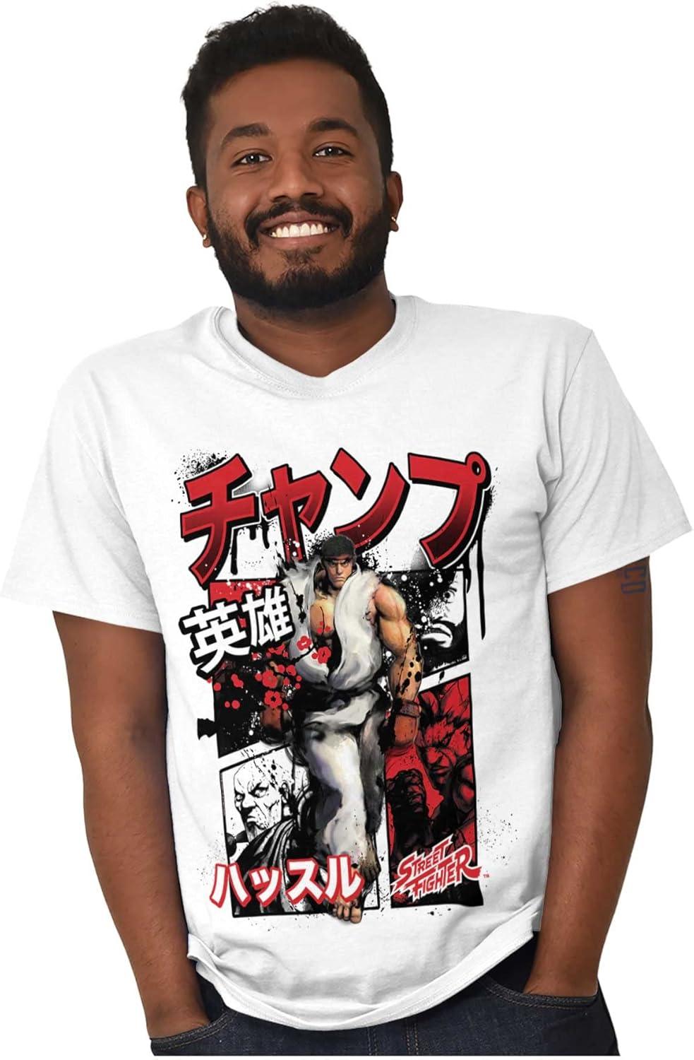 imageBrisco Brands Retro Kanji Street Fighter Ryu Mens Graphic T Shirt TeesWhite