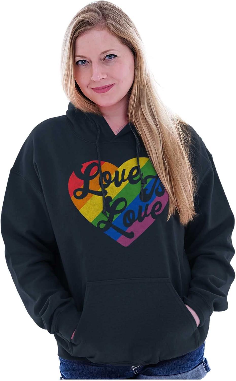 imageBrisco Brands Retro Love Is Love Gay Pride Rainbow Hoodie Sweatshirt WomenNavy
