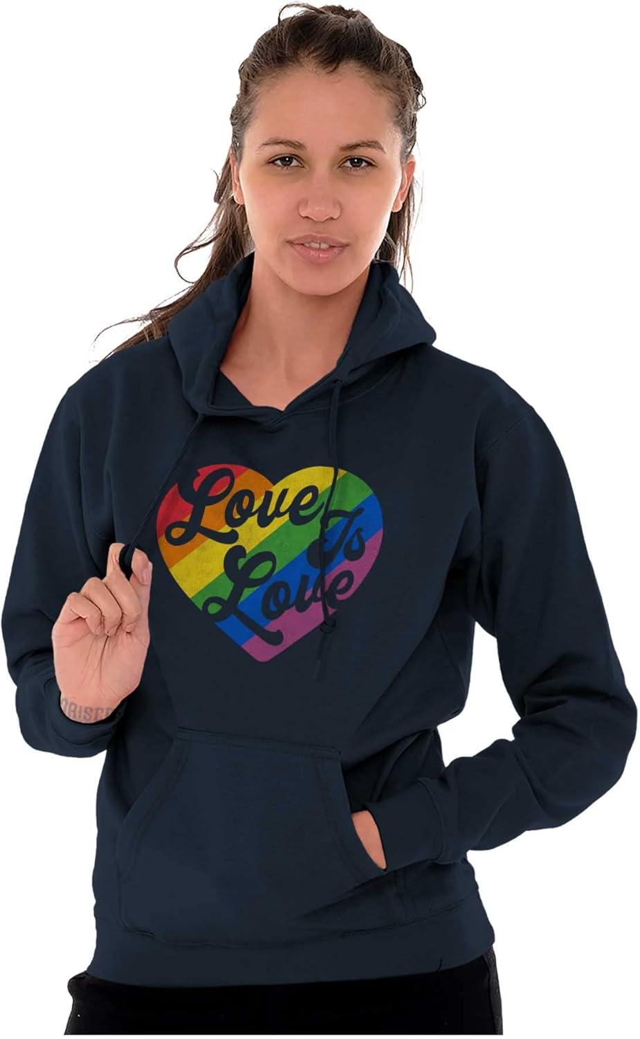 imageBrisco Brands Retro Love Is Love Gay Pride Rainbow Hoodie Sweatshirt WomenNavy