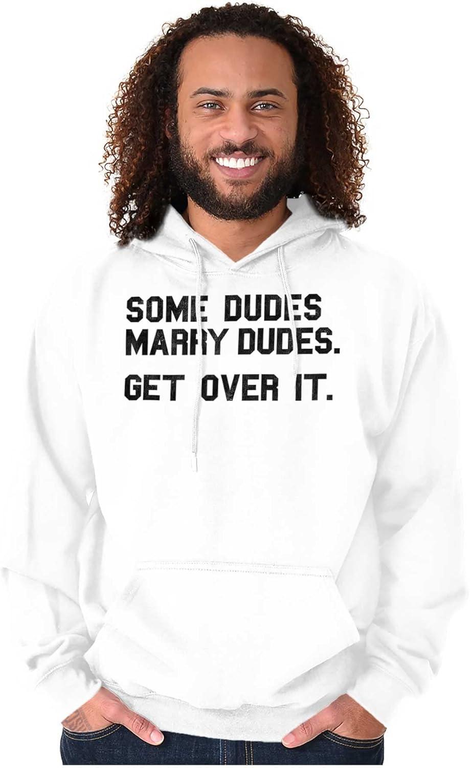 imageBrisco Brands Some Dudes Get Married LGBTQ Pride Hoodie Hooded Sweatshirt MenWhite