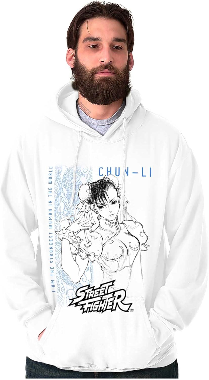 imageBrisco Brands Street Fighter ChunLi Strongest Hoodie Sweatshirt Women MenWhite