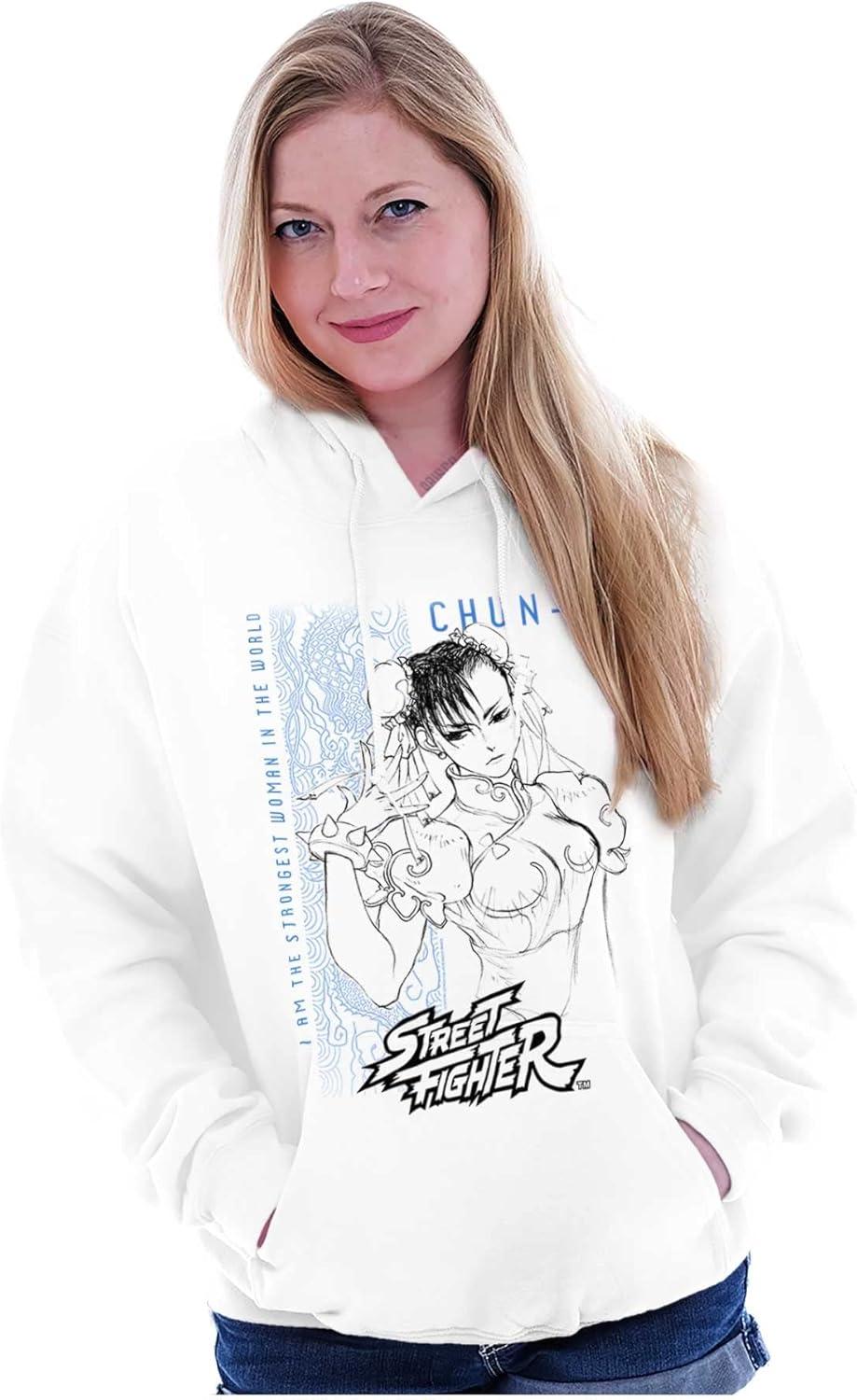 imageBrisco Brands Street Fighter ChunLi Strongest Hoodie Sweatshirt Women MenWhite