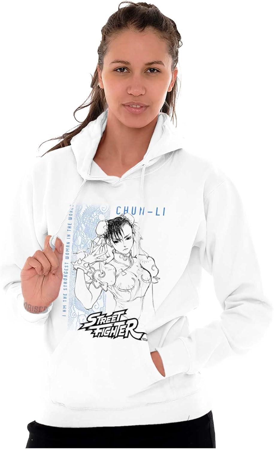 imageBrisco Brands Street Fighter ChunLi Strongest Hoodie Sweatshirt Women MenWhite