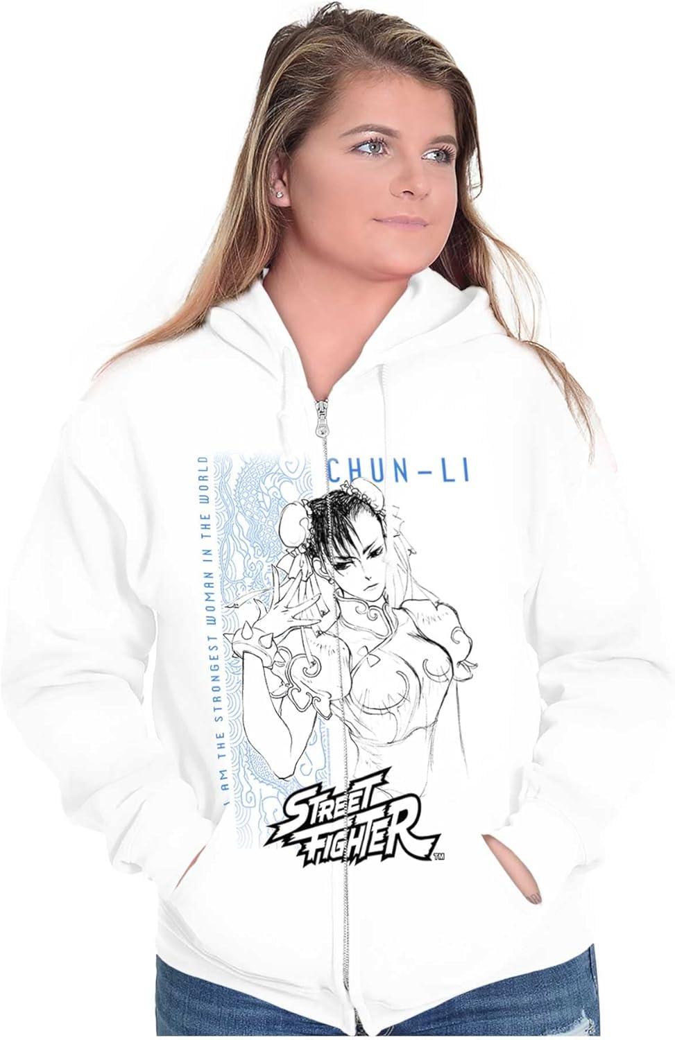 imageBrisco Brands Street Fighter ChunLi Strongest Zip Up Hoodie Mens WomensWhite