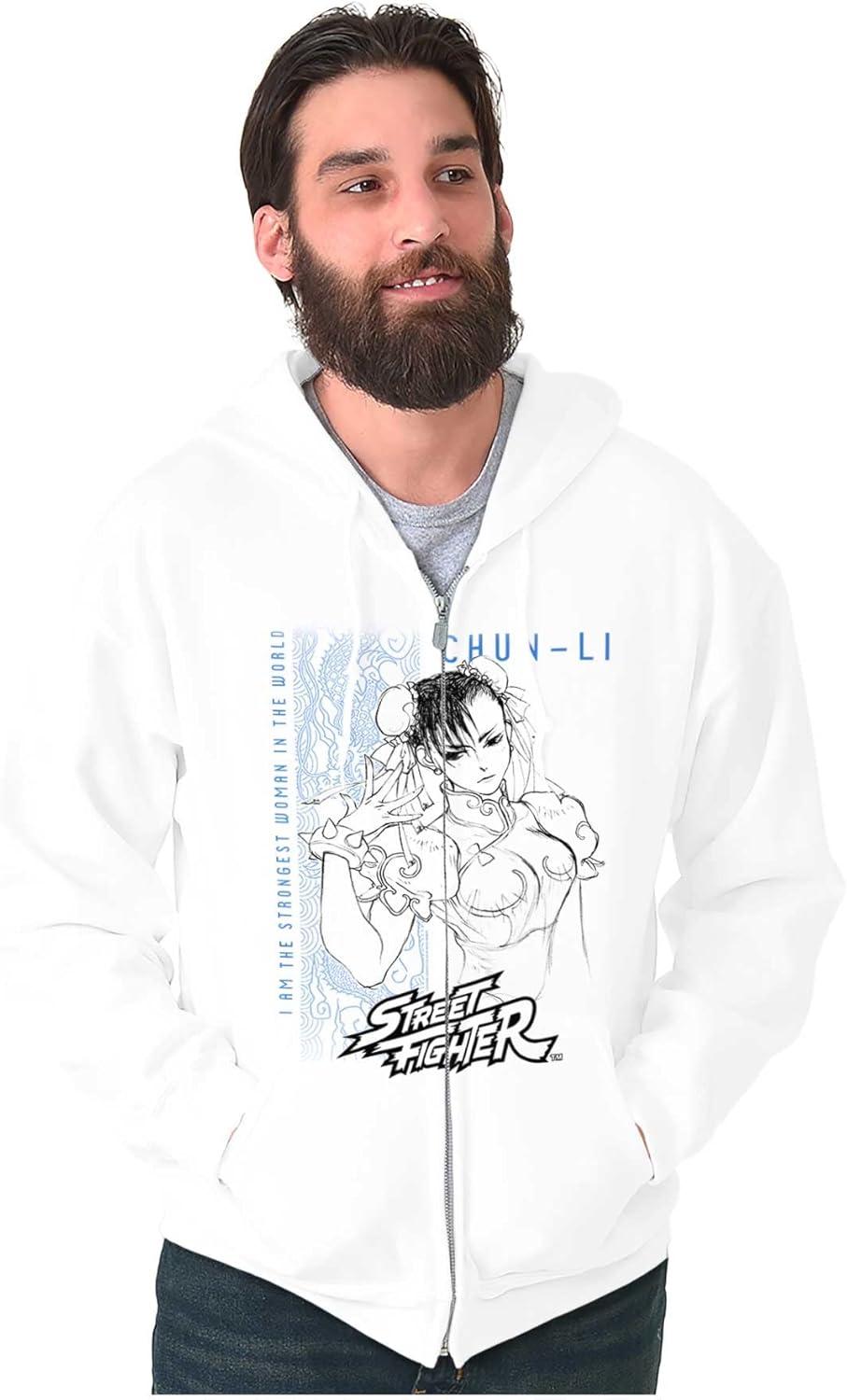 imageBrisco Brands Street Fighter ChunLi Strongest Zip Up Hoodie Mens WomensWhite