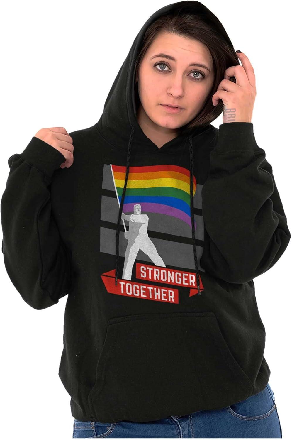 imageBrisco Brands Stronger Together Gay Pride Flag Hoodie Sweatshirt Women MenBlack