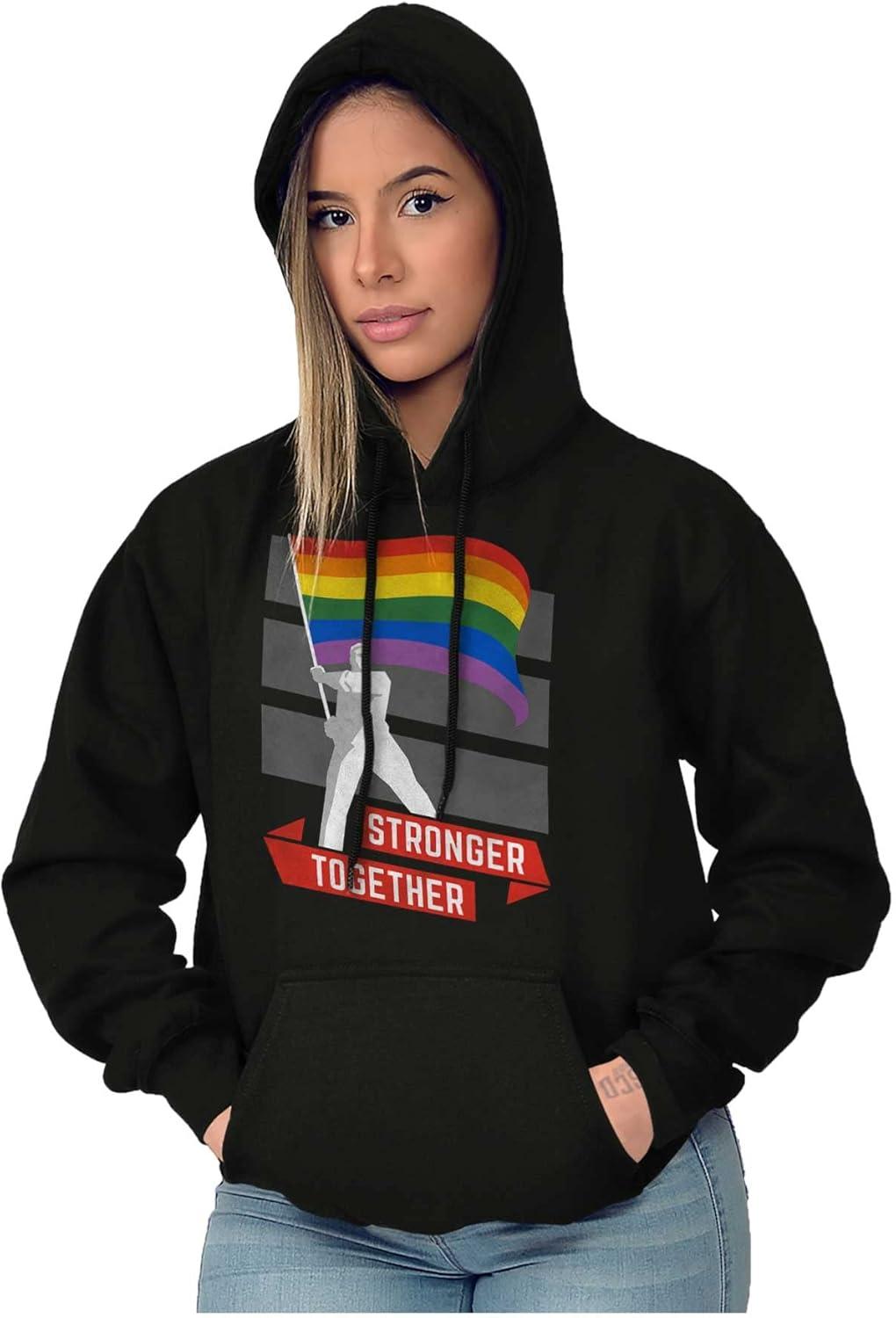 imageBrisco Brands Stronger Together Gay Pride Flag Hoodie Sweatshirt Women MenBlack