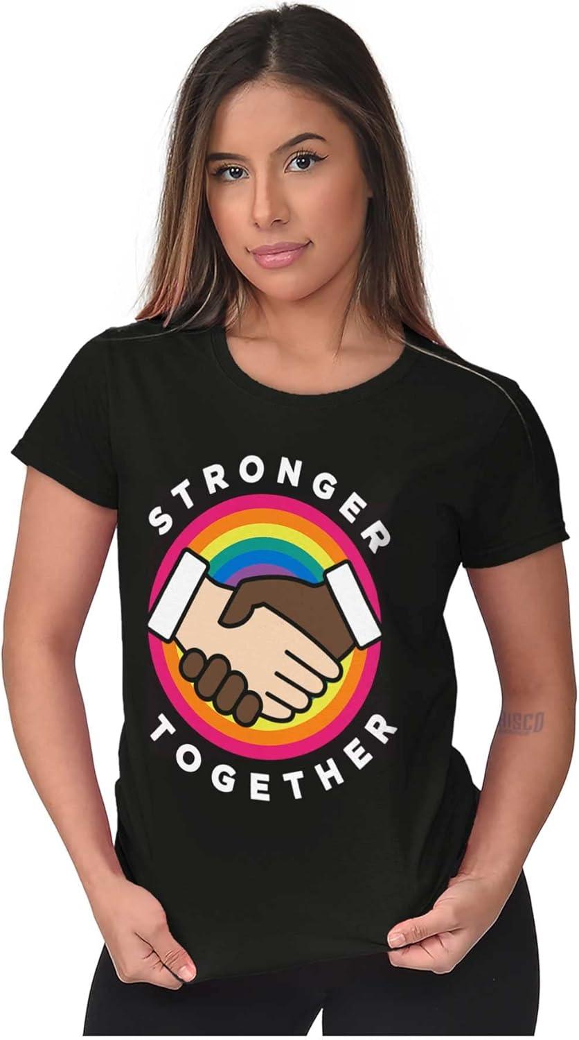 imageBrisco Brands Stronger Together Social Justice Womens Slim Fit Graphic TeeBlack