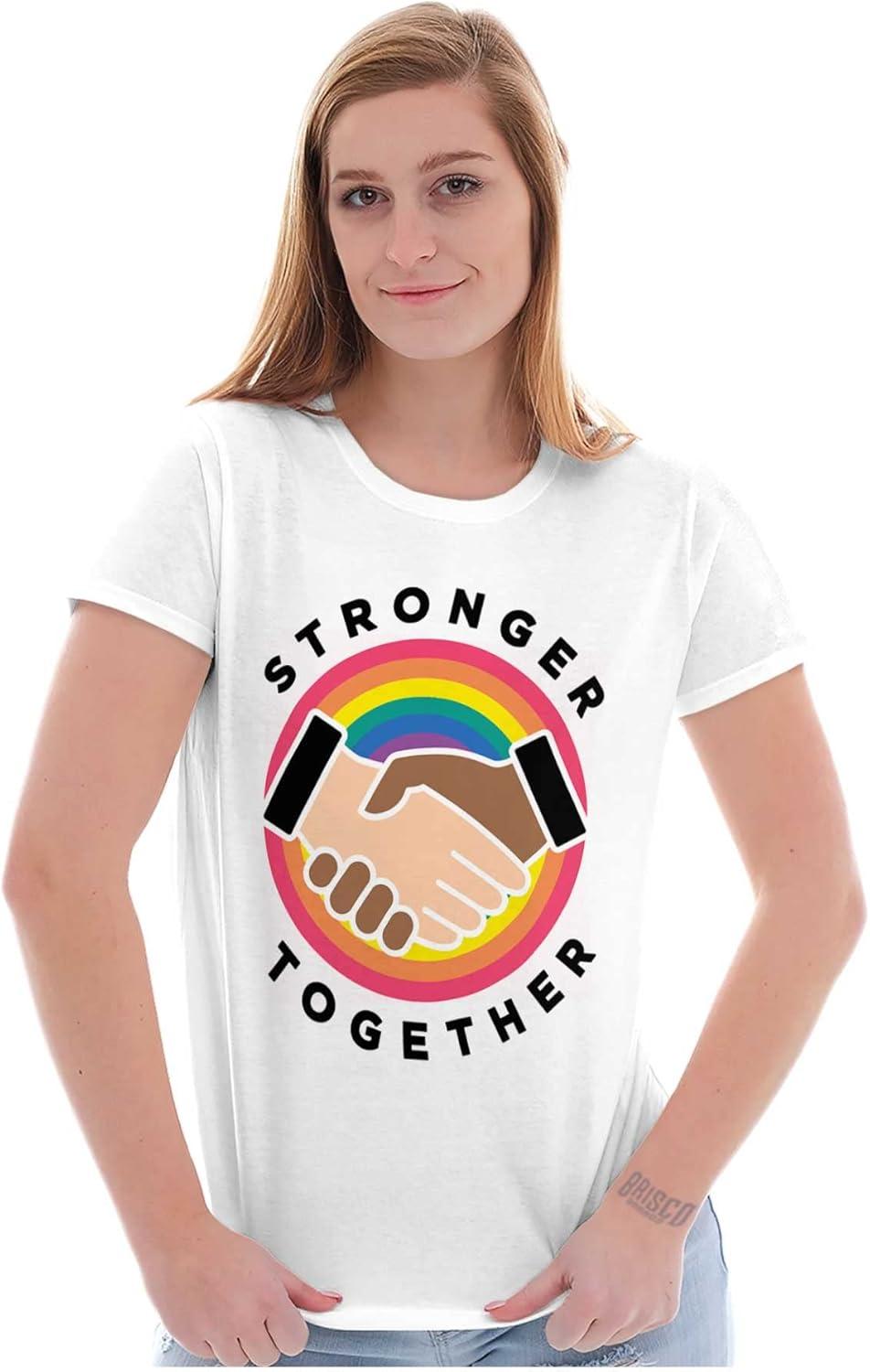 imageBrisco Brands Stronger Together Social Justice Womens Slim Fit Graphic TeeWhite