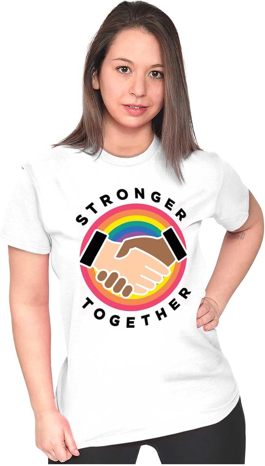imageBrisco Brands Stronger Together Social Justice Womens Slim Fit Graphic TeeWhite