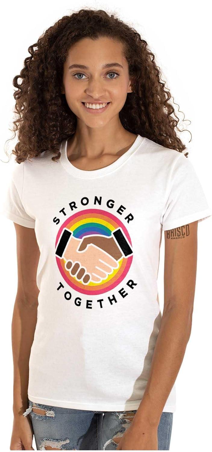 imageBrisco Brands Stronger Together Social Justice Womens Slim Fit Graphic TeeWhite