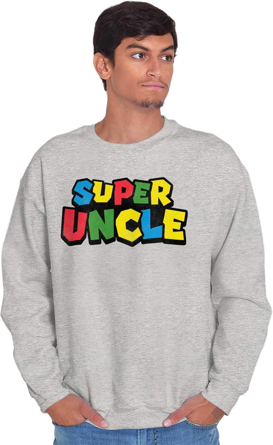 imageBrisco Brands Super Uncle Gamer Nerd Retro Geek Mens Crewneck SweatshirtSport Grey