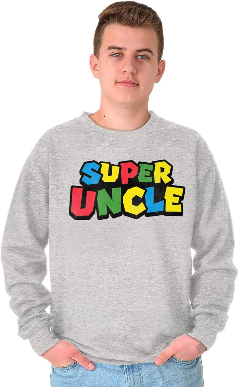 imageBrisco Brands Super Uncle Gamer Nerd Retro Geek Mens Crewneck SweatshirtSport Grey