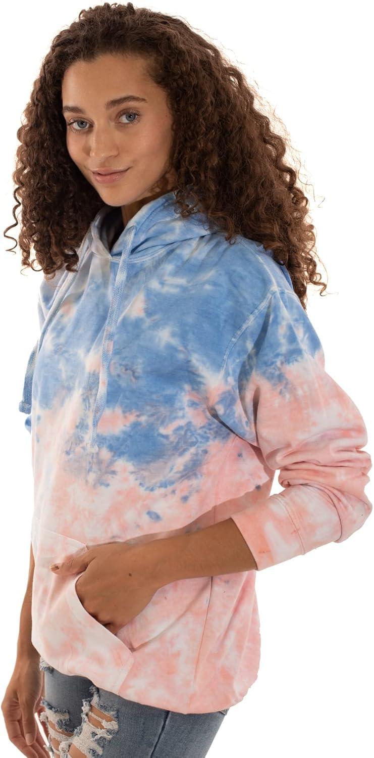 imageBrisco Brands Tie Dye Hoodie Colorful Cloud Fleece Drawstring Hooded Pullover SweatshirtBubblegum Sky