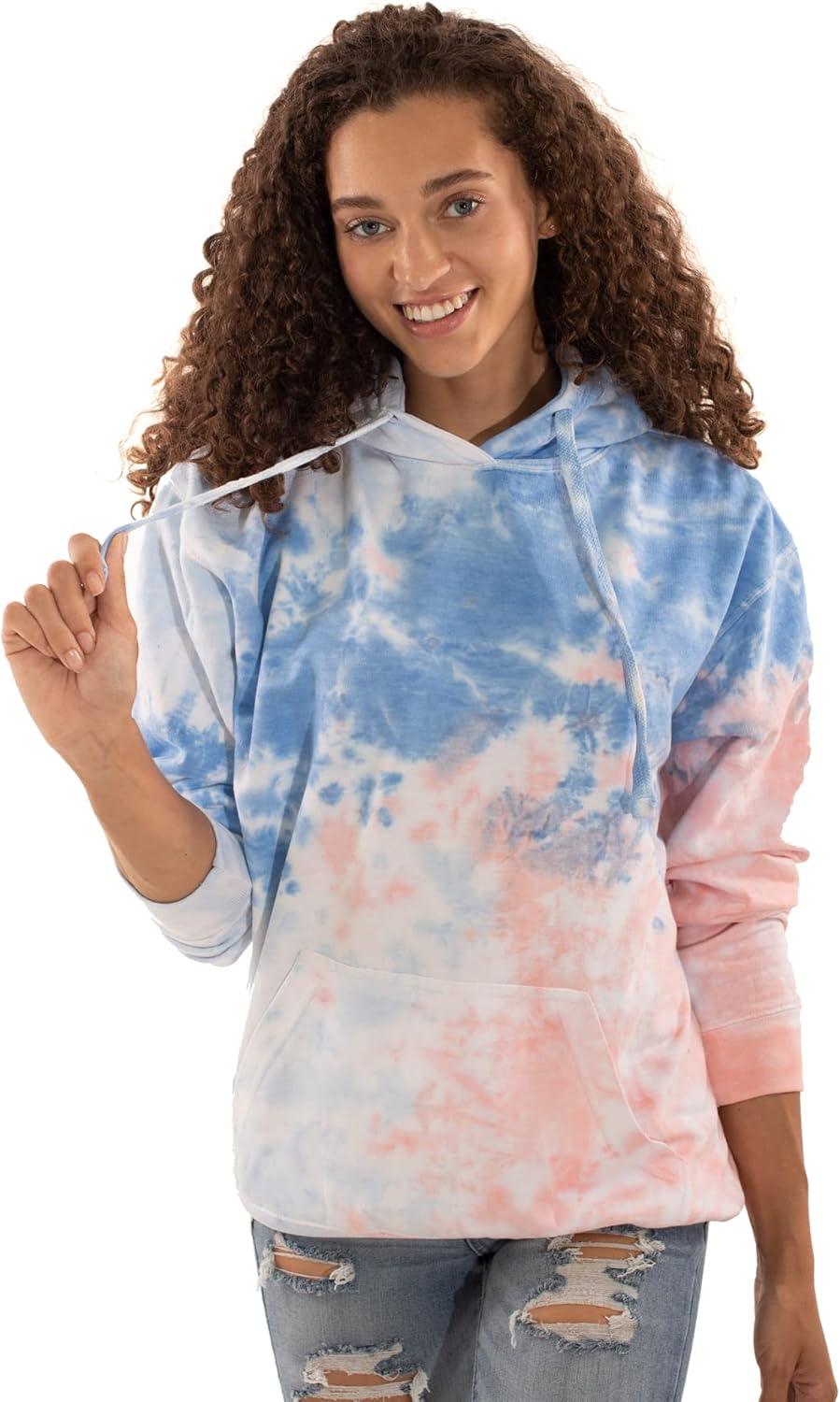imageBrisco Brands Tie Dye Hoodie Colorful Cloud Fleece Drawstring Hooded Pullover SweatshirtBubblegum Sky