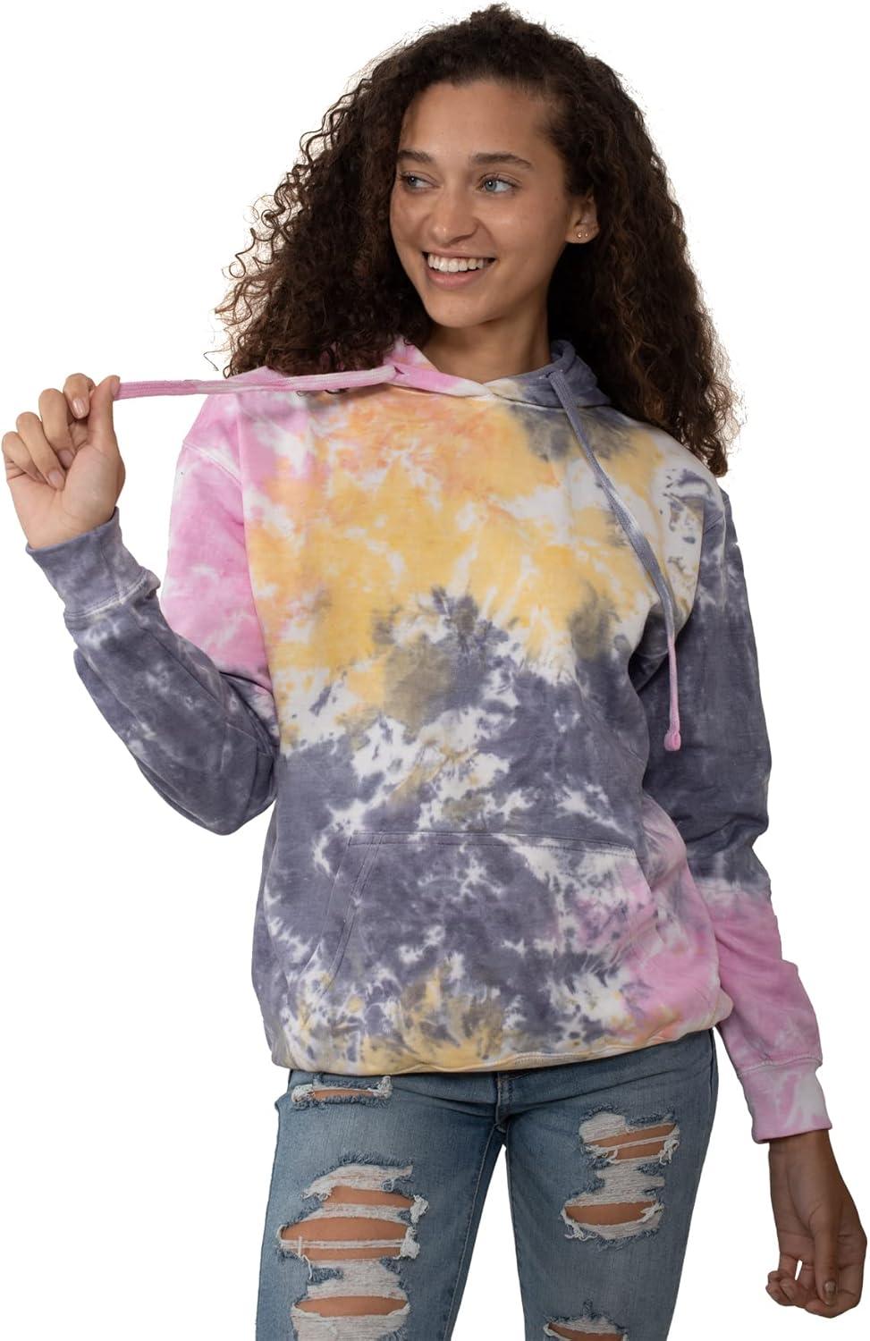imageBrisco Brands Tie Dye Hoodie Colorful Cloud Fleece Drawstring Hooded Pullover SweatshirtCandy