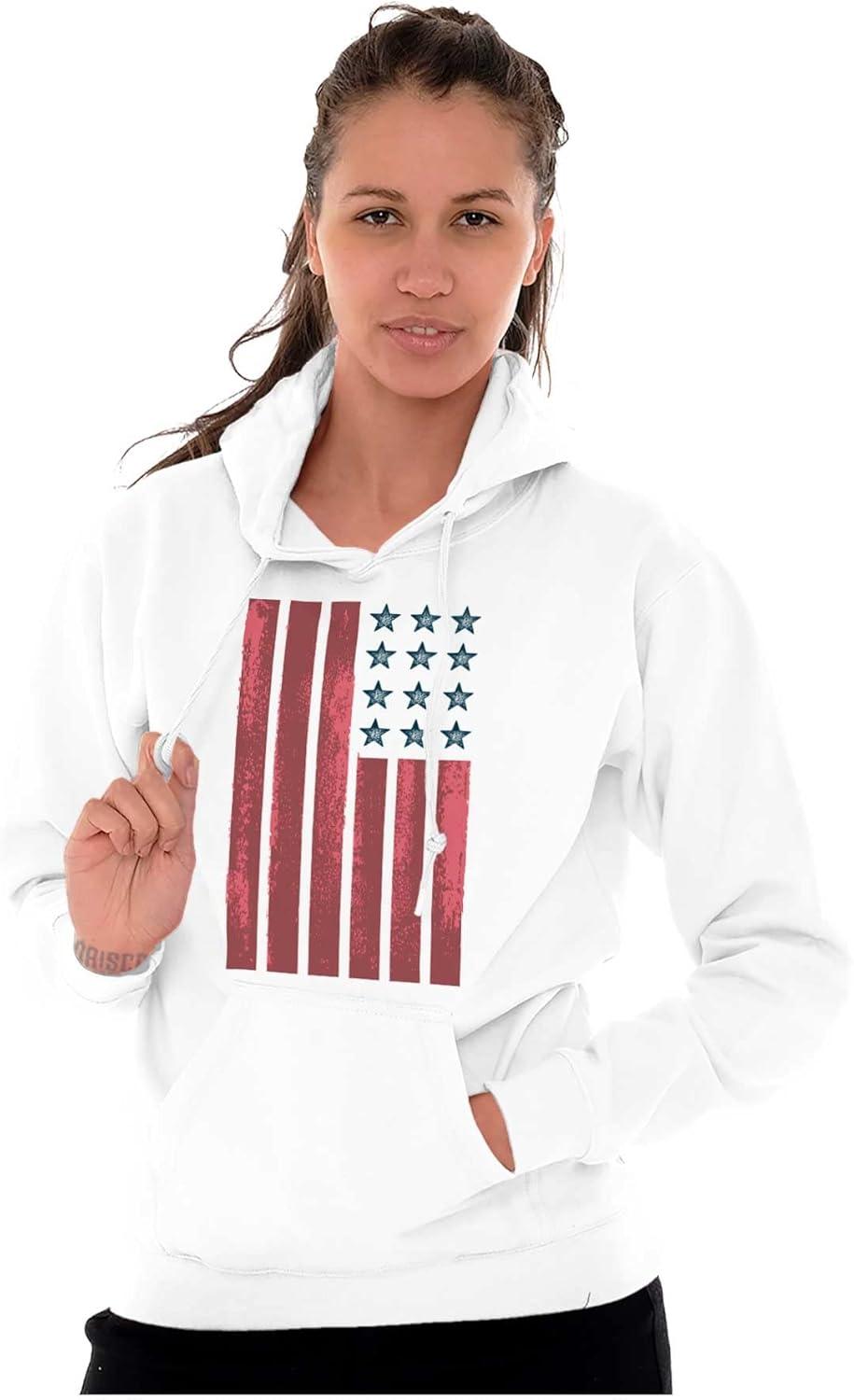 imageBrisco Brands USA American Flag Distressed Stencil Hoodie Sweatshirt Women MenWhite