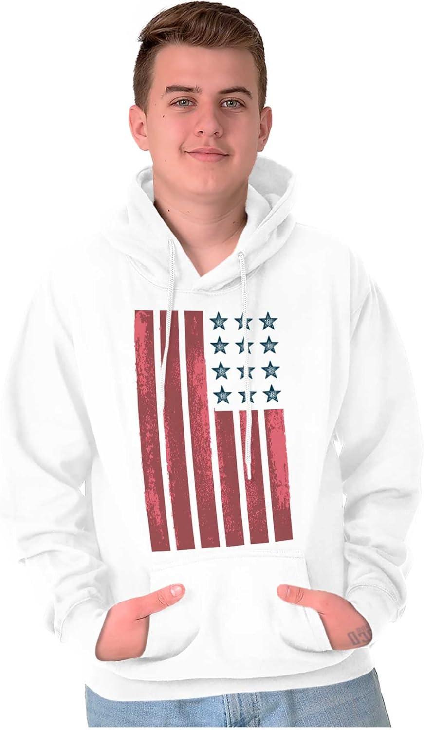 imageBrisco Brands USA American Flag Distressed Stencil Hoodie Sweatshirt Women MenWhite