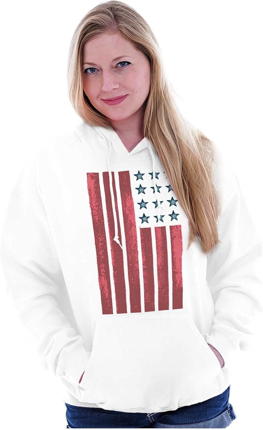 imageBrisco Brands USA American Flag Distressed Stencil Hoodie Sweatshirt Women MenWhite