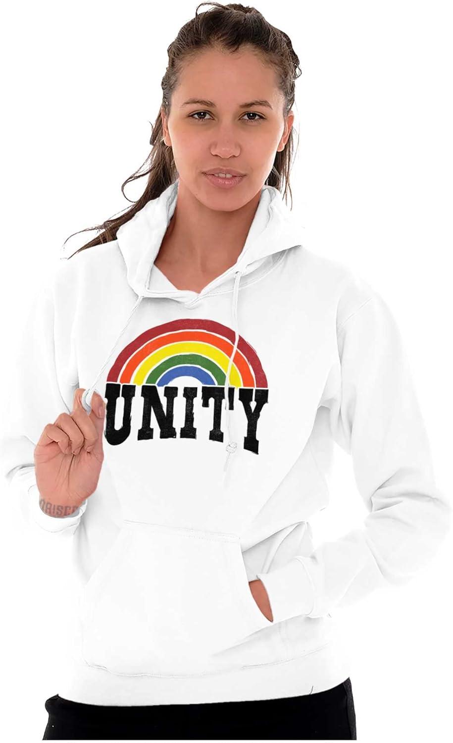 imageBrisco Brands Unity Rainbow Social Justice Equality Hoodie Sweatshirt Women MenWhite