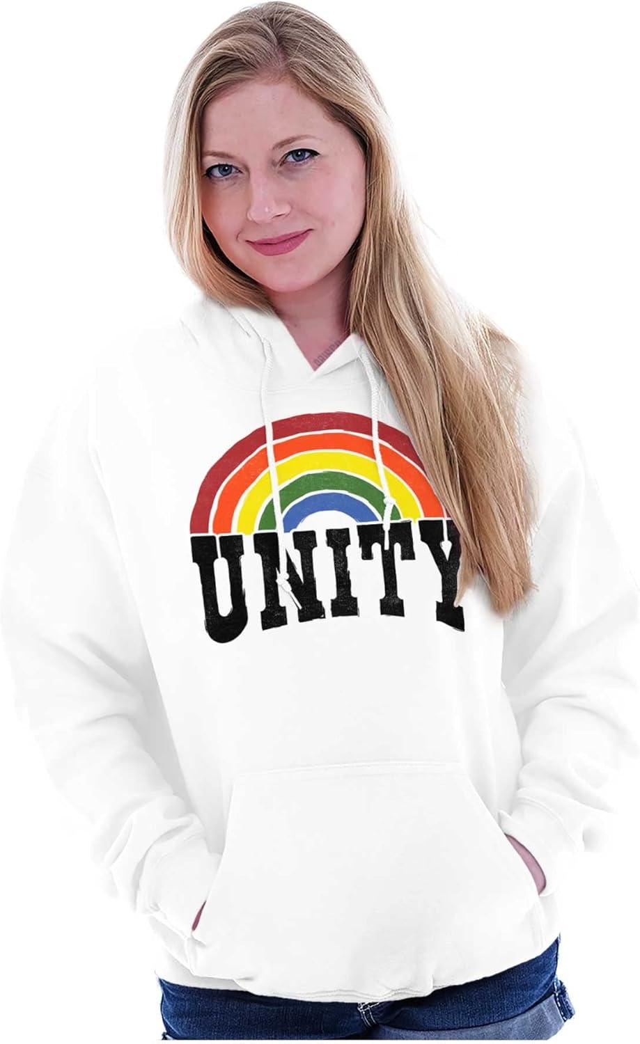 imageBrisco Brands Unity Rainbow Social Justice Equality Hoodie Sweatshirt Women MenWhite