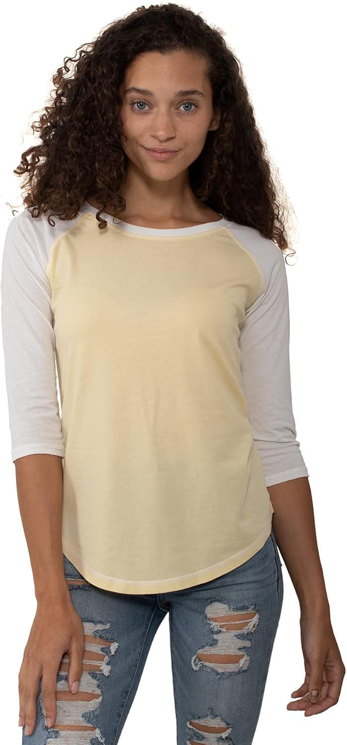 imageBrisco Brands Womens Raglan Tee Juniors 34 Sleeve Baseball TShirtBananaWhite