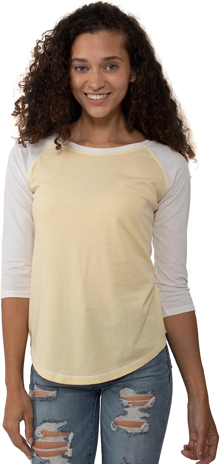 imageBrisco Brands Womens Raglan Tee Juniors 34 Sleeve Baseball TShirtBananaWhite