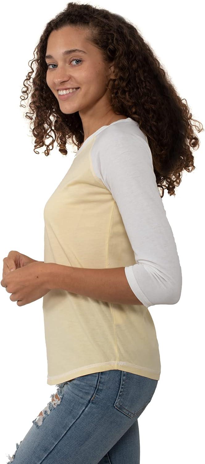 imageBrisco Brands Womens Raglan Tee Juniors 34 Sleeve Baseball TShirtBananaWhite