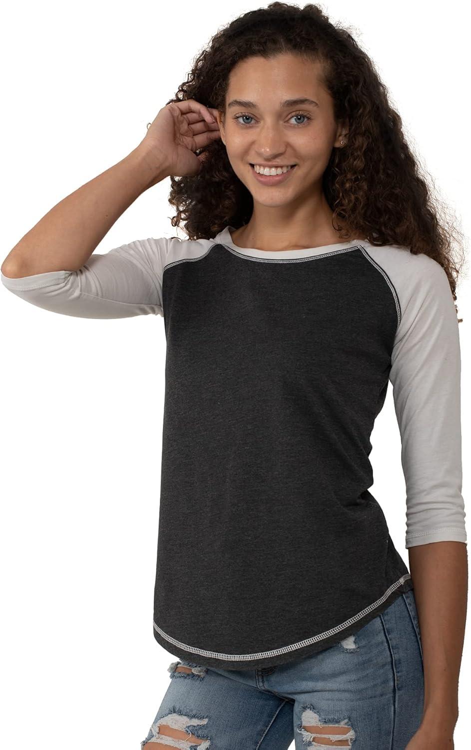 imageBrisco Brands Womens Raglan Tee Juniors 34 Sleeve Baseball TShirtBlackWhite
