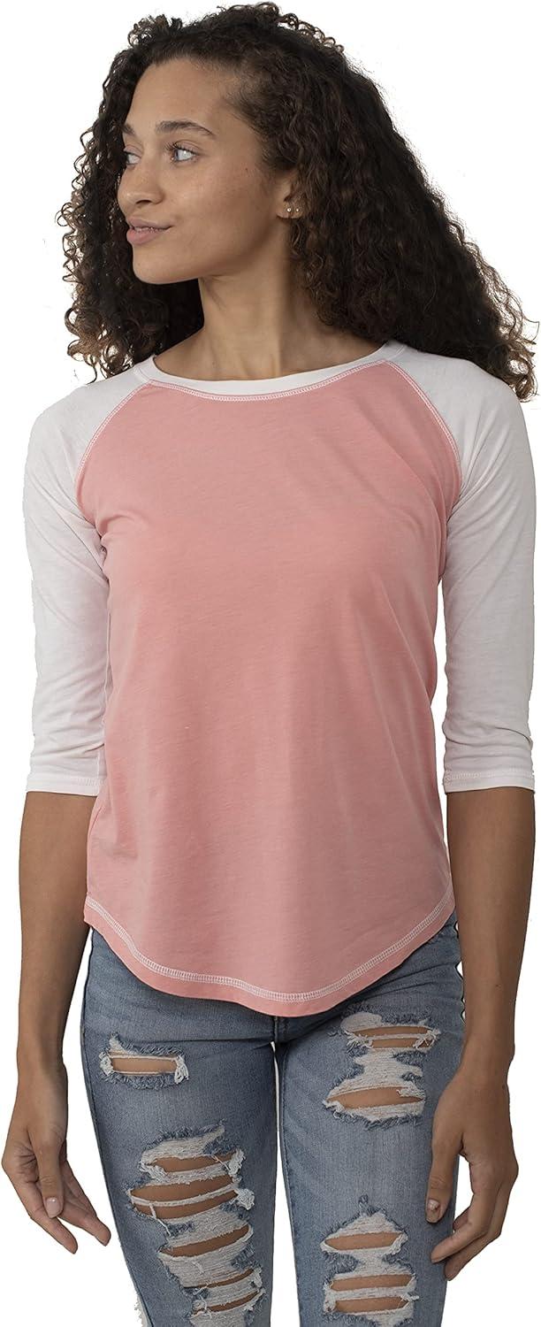 imageBrisco Brands Womens Raglan Tee Juniors 34 Sleeve Baseball TShirtCoralWhite
