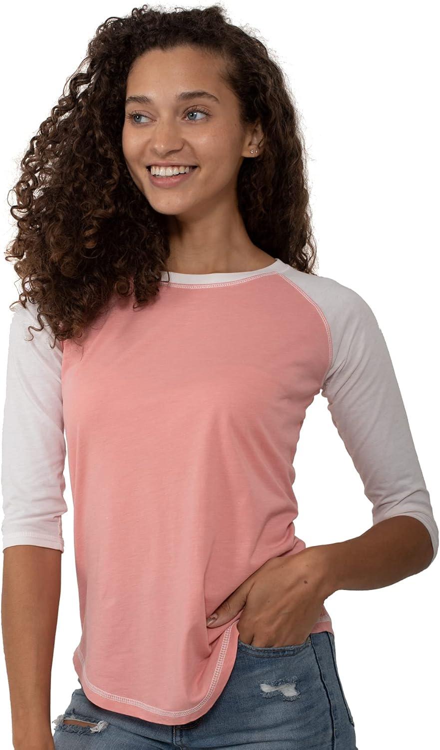 imageBrisco Brands Womens Raglan Tee Juniors 34 Sleeve Baseball TShirtCoralWhite