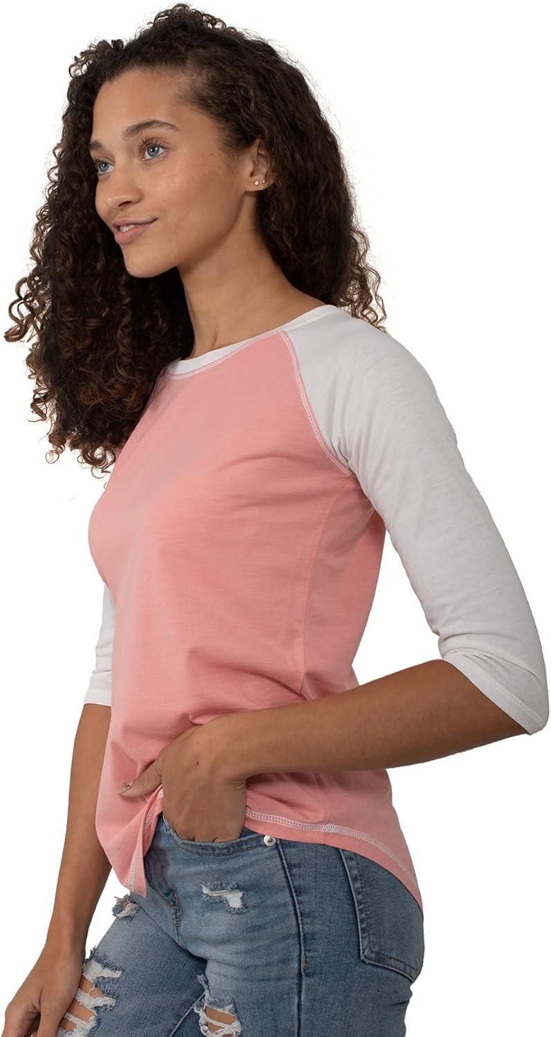 imageBrisco Brands Womens Raglan Tee Juniors 34 Sleeve Baseball TShirtCoralWhite