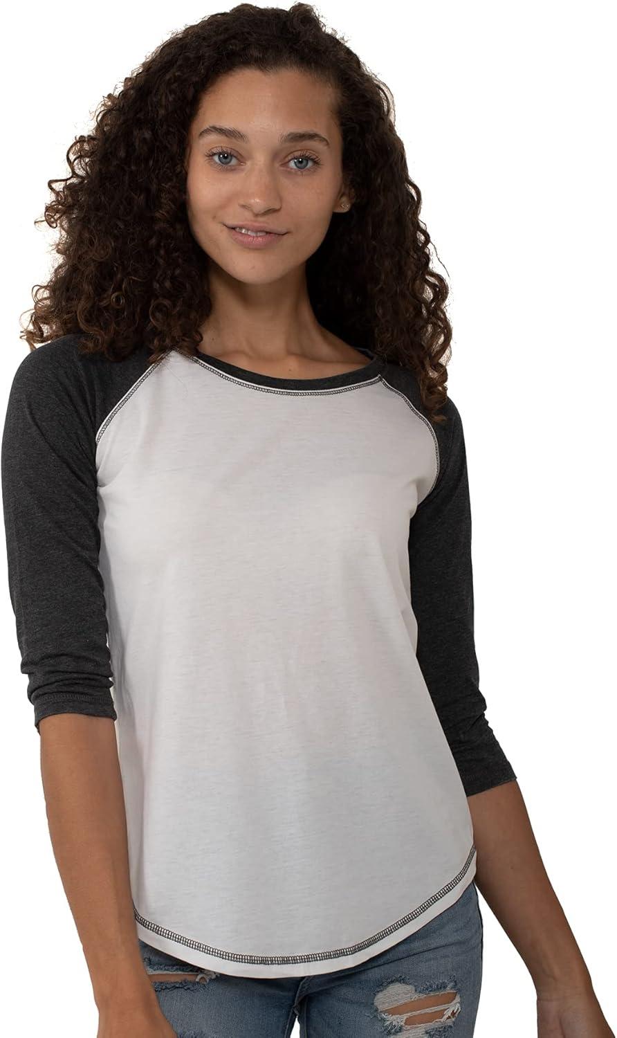 imageBrisco Brands Womens Raglan Tee Juniors 34 Sleeve Baseball TShirtWhiteBlack