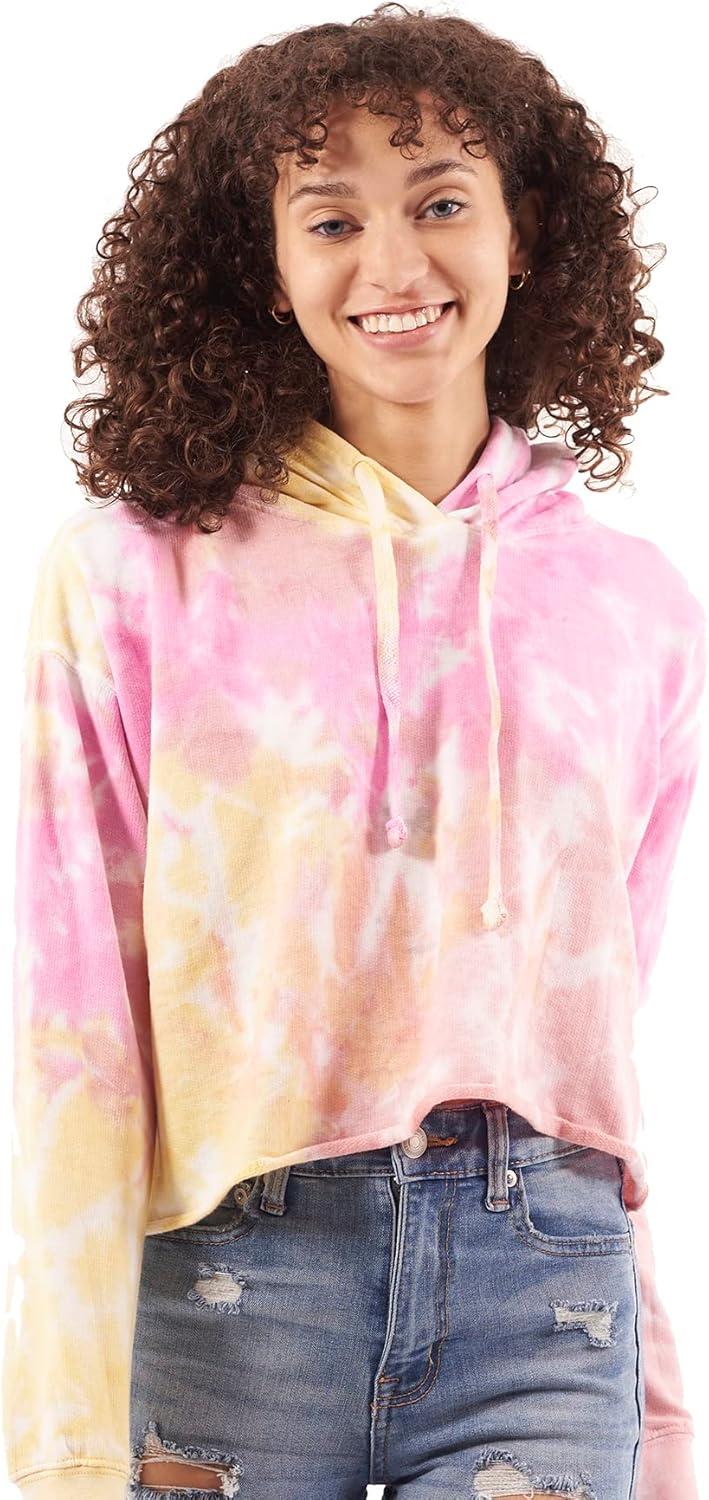imageBrisco Brands Womens Tie Dye Crop Hoodie Colorful Cloud Fleece Drawstring Hooded Pullover SweatshirtLemon Raspberry