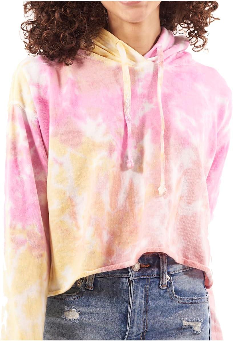 imageBrisco Brands Womens Tie Dye Crop Hoodie Colorful Cloud Fleece Drawstring Hooded Pullover SweatshirtLemon Raspberry