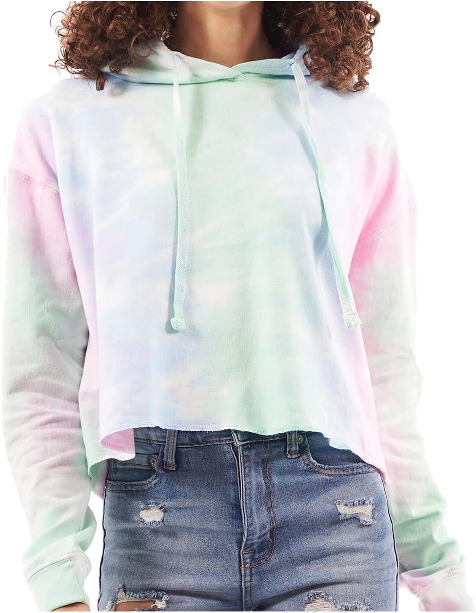 imageBrisco Brands Womens Tie Dye Crop Hoodie Colorful Cloud Fleece Drawstring Hooded Pullover SweatshirtMidsummer Magic